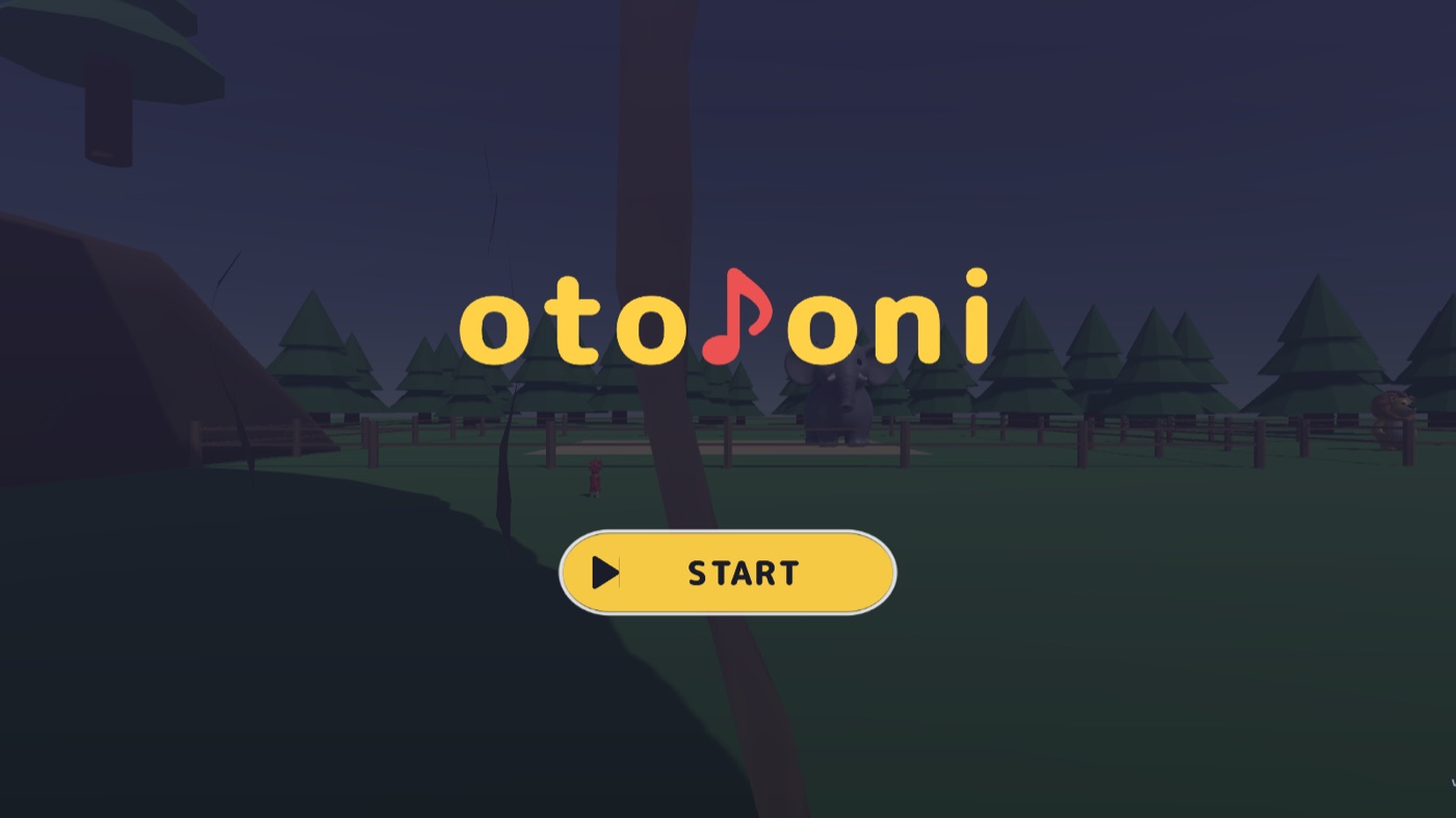 音鬼のタイトル画面。夜の森を背景に otooni のロゴと START ボタン